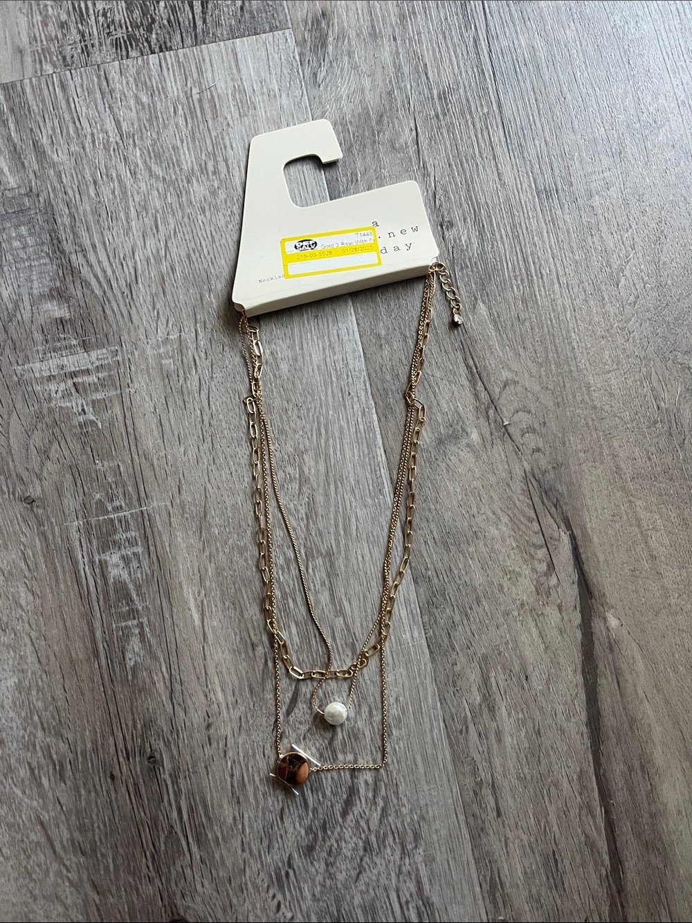 a new day Gold-Tone 3 Layered Necklace with Pearl and gold Charms